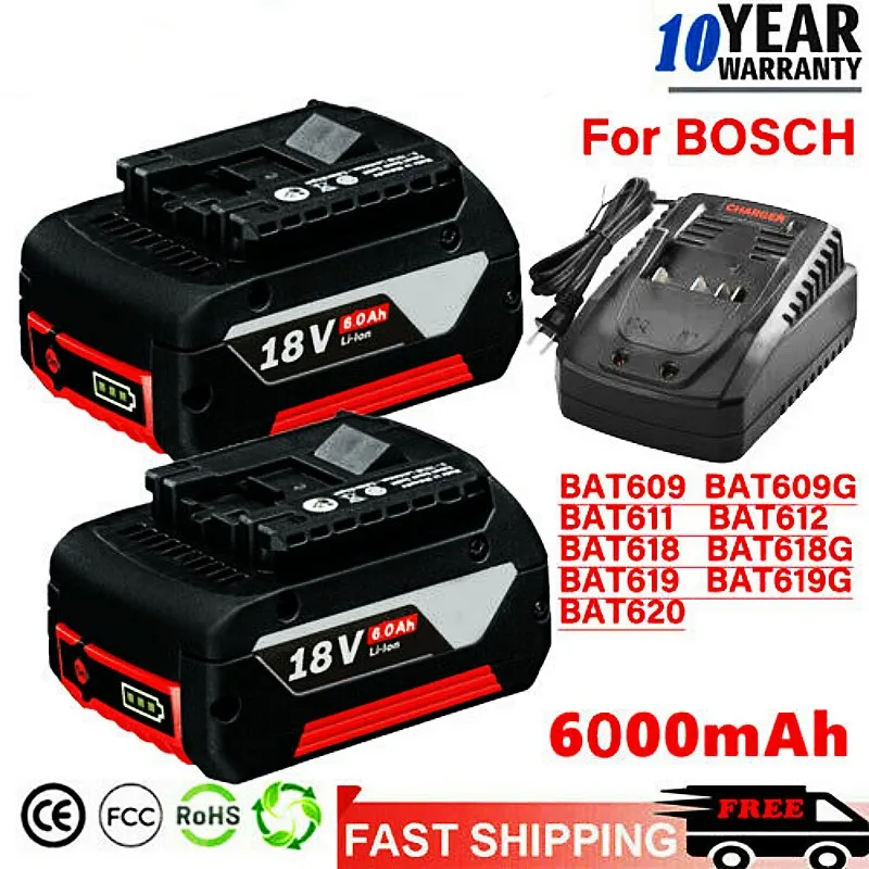 Аккумулятор 18V Bosch 6.0Ah для Электродрели Bosch Литий-ионный Аккумулятор 18V BAT609 BAT609G BAT618 BAT618G BAT614 Зарядное устройство