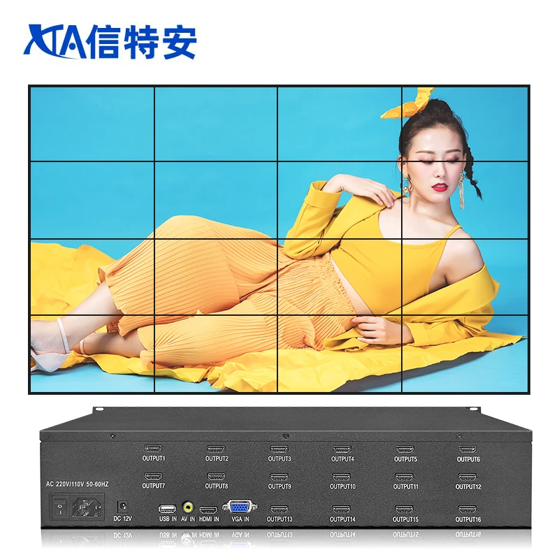 Видеостена 4 × 4 1920 * 1080P @ 60 Гц, контроллер видеостены 3x4 3x5 LCD USB AV VGA HD, Соединяющий ТВ-стену, Видеостена Controll