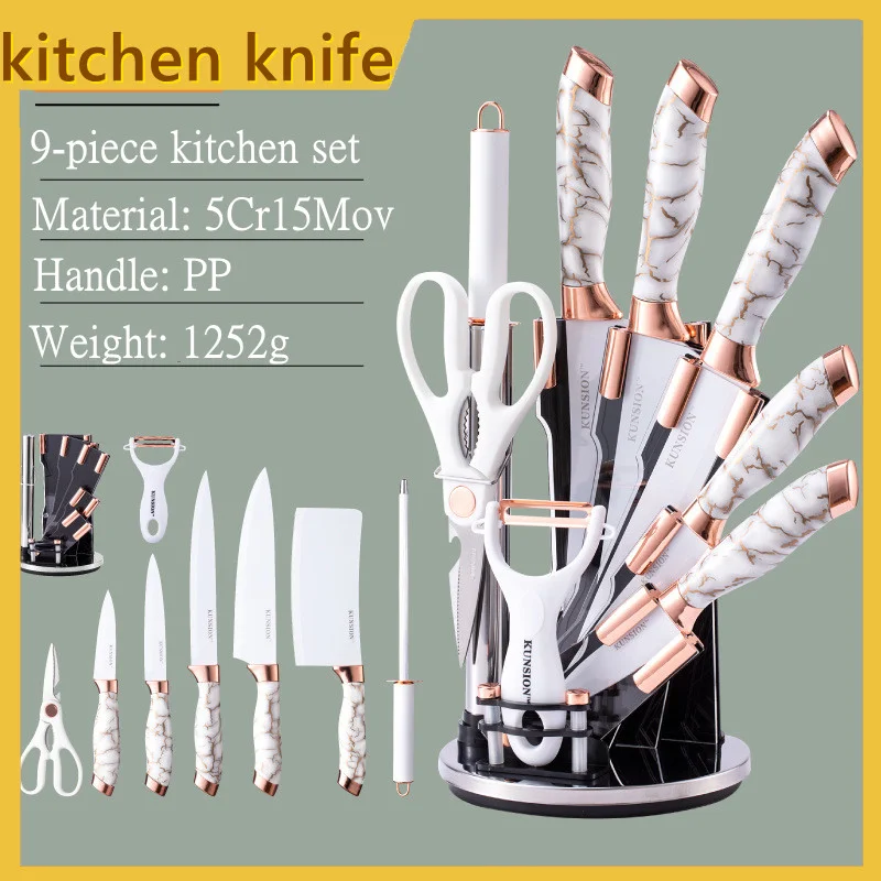 Кухонный набор из 9 предметов, Набор Ножниц для Заточки, Нож шеф-повара, Острый Кухонный нож, Фруктовый нож, Профессиональный Нож для говядины