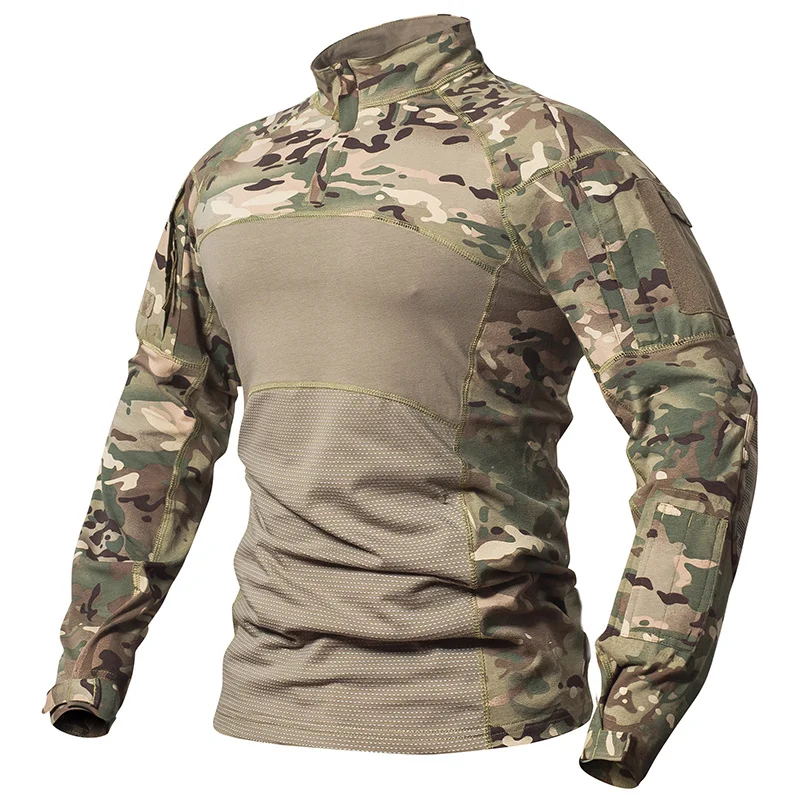 Мужские тактические футболки, военная камуфляжная хлопковая форма, боевая футболка солдат США, Военные мультикамерные рубашки с длинным рукавом