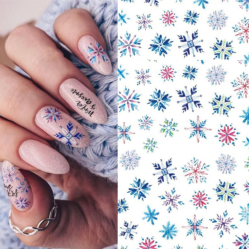 Новые рождественские супертонкие синие самоклеящиеся наклейки с изображением снежинки для ногтей, Аксессуары для маникюра, Украшения для ногтей Z0498