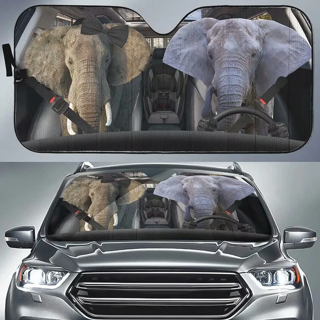 Солнцезащитный козырек для автомобиля со слоном для переднего лобового стекла, семейство животных, солнцезащитный козырек для автомобиля, сохраняющий прохладу вашего автомобиля, ультрафиолетовое солнце