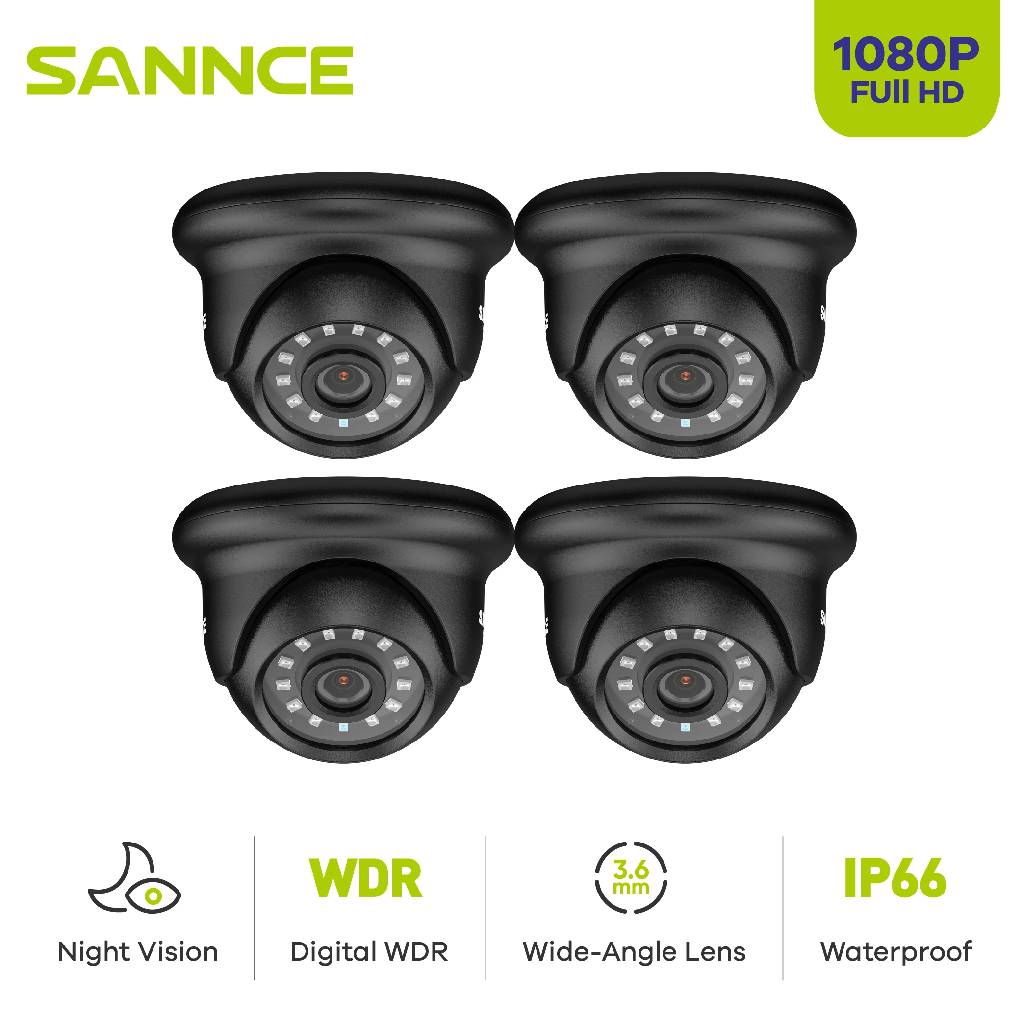 SANNCE 4PCS 1080P HD TV1 Купольная камера безопасности Smart IR Night Vision CCTV Камера Видеонаблюдения Внутренняя Наружная Всепогодная камера